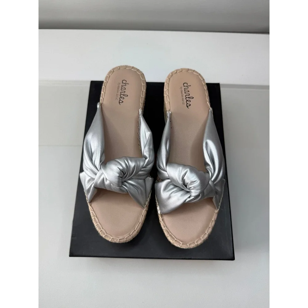 Charles‎ by Charles David Silver Metallic Platform Espadrille Sandals 7.5M NWB
